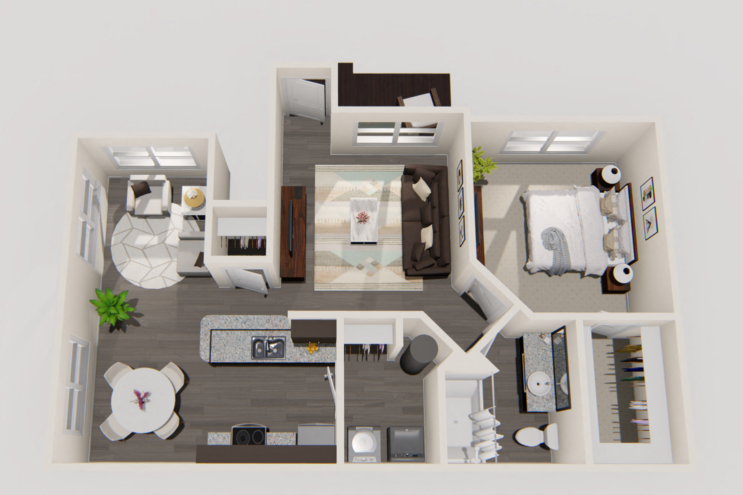 Floor plan for 1 bed, 1 bath, 755 sqft